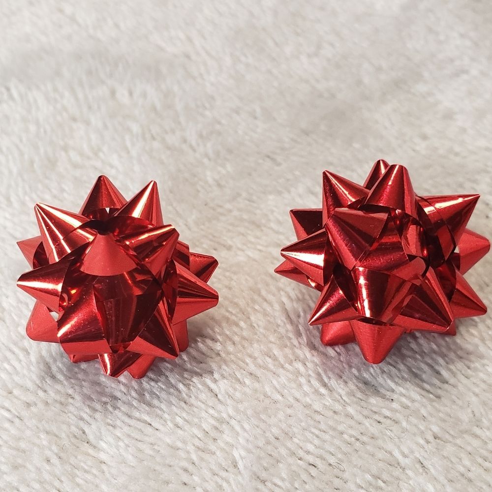 Ribbon Bow Red Pierced Earrings